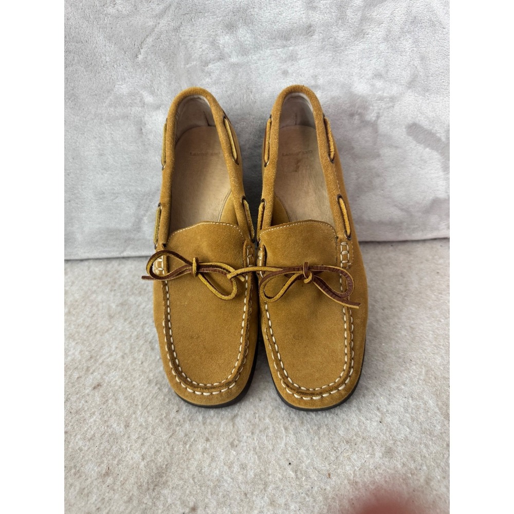 Lands End Womens Suede Moccasin Loafers Mustard Yellow 7.5 B Driving Shoes